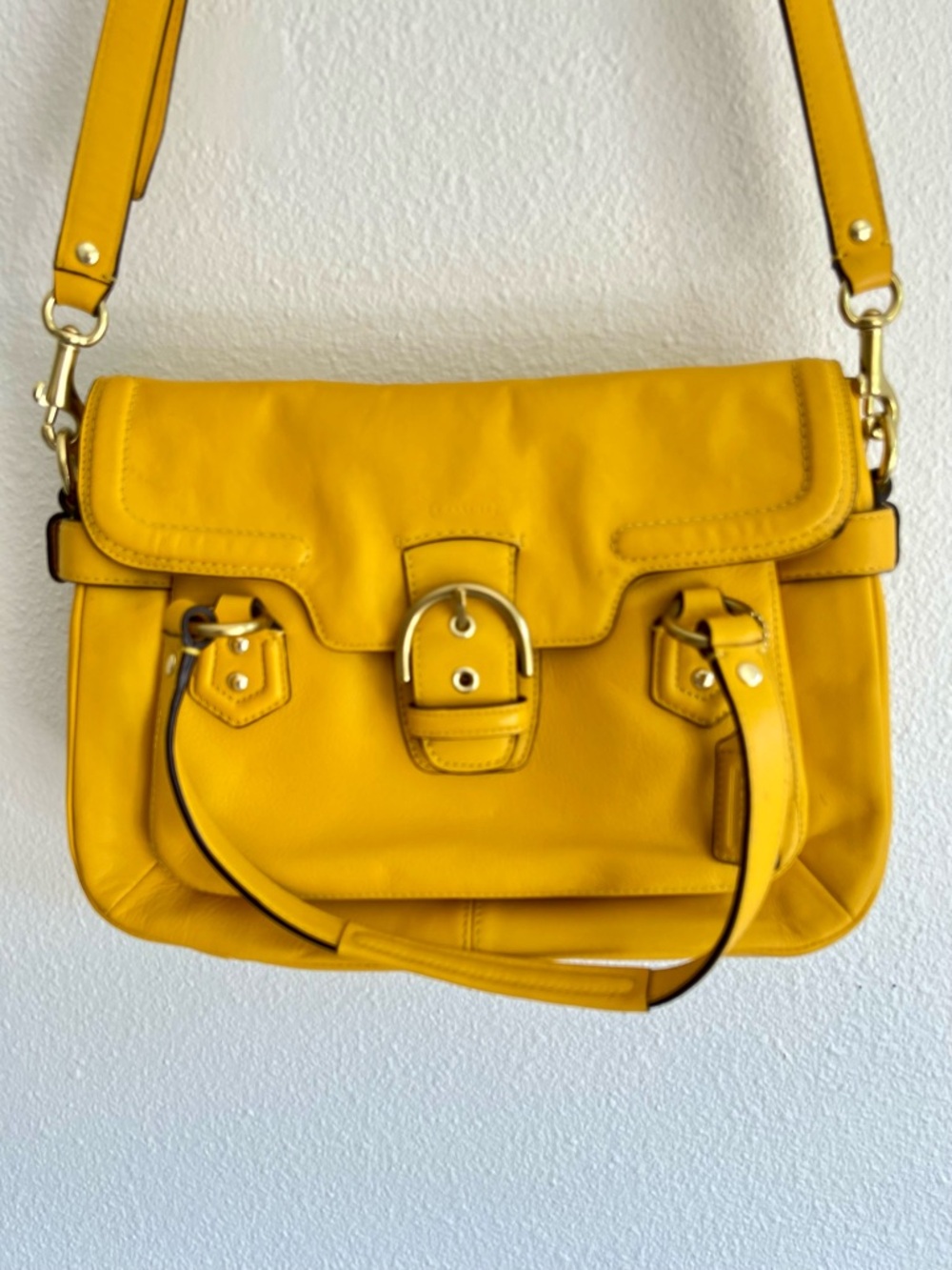 Coach Yellow Leather Crossbody Flap Bag